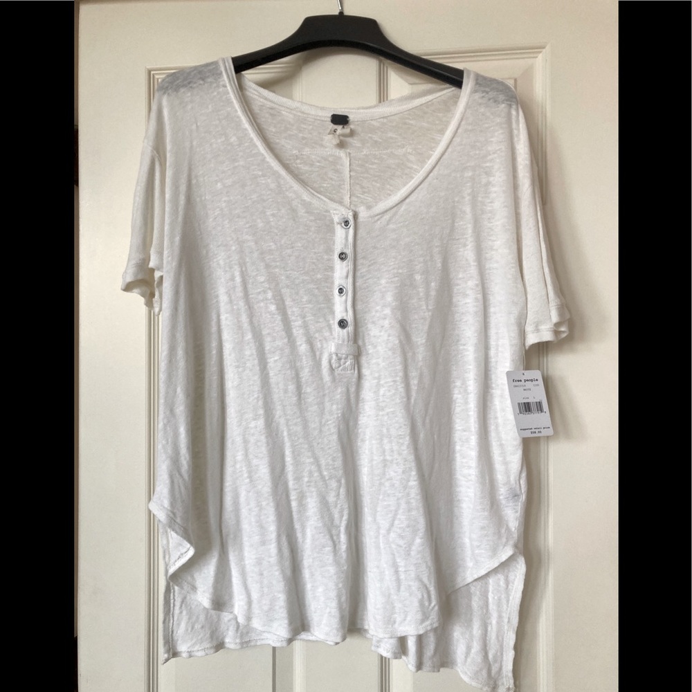 Free People We the Free White Henley T-shirt. Women,s Size Large